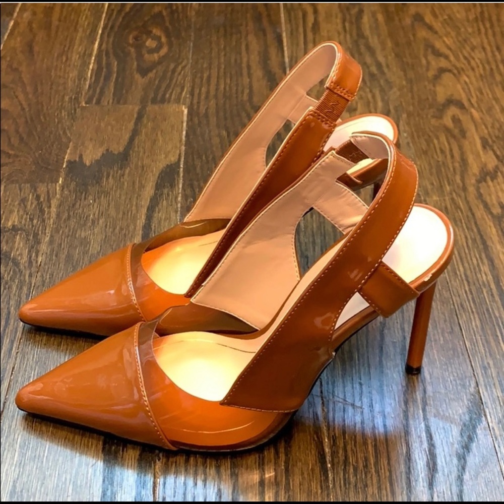 Zara Brown Patent Sling Back Heels